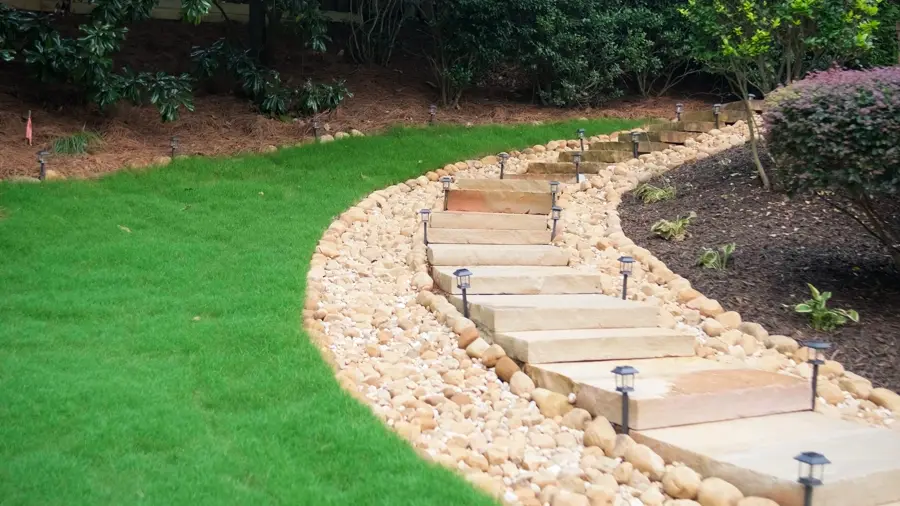 Stone Steps with Landscape Lighting - Cumberland, GA
